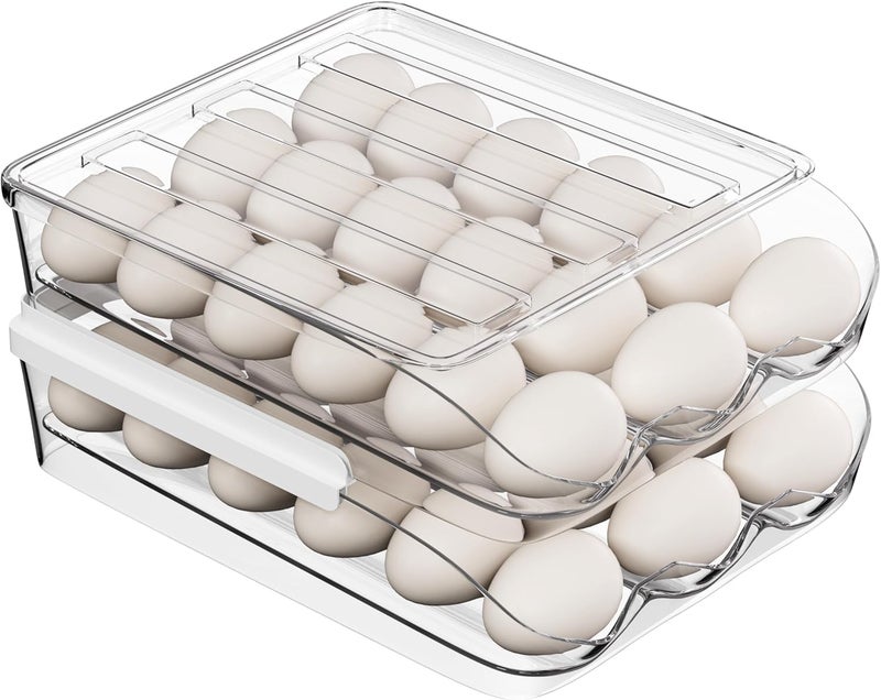 Proarea Egg Holder for Fridge 36 Capacity Automatic Rolling Egg Organizer for Refrigerator, Clear Stackable Container for Kitchen or Pantry Storage 2 Pack - Image 1